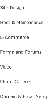 Site Design Host & Maintenance E-Commerce Forms and Forums Video Photo Galleries Domain & Email Setup